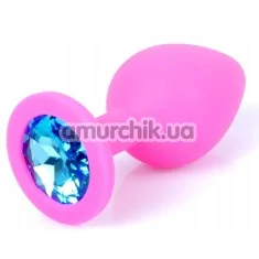 Анальная пробка с голубым кристаллом Exclusivity Jewellery Silicon Plug M, розовая - Фото №1