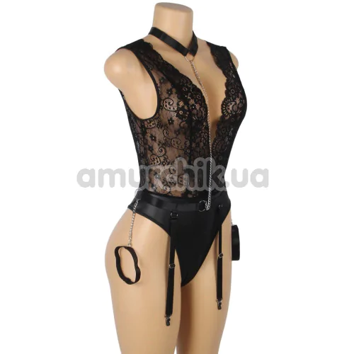 Боді з фіксаторами для рук Star Night Bodysuit With Cuffs, чорне
