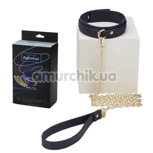 Ошейник с поводком Roomfun Leather Collar With Leash, синий