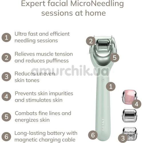Массажер-роллер для лица с микроиглами Geske MicroNeedle Face Roller 9 in 1, зеленый
