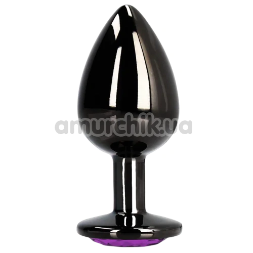 Анальна пробка з фіолетовим кристалом Ouch! Heart Metal Butt Plug Small, чорна