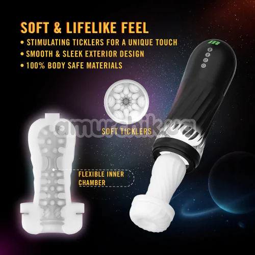 Мастурбатор с вибрацией, ротацией, толчками и подогревом M For Men Quantum X, черный