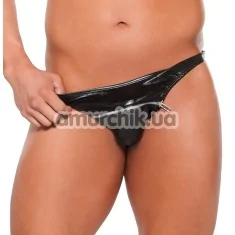 Труси-стрінги чоловічі Wet Look Zipper Thong, чорні - Фото №1