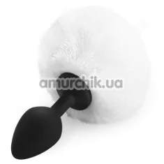 Анальна пробка з білим хвостиком Art Of Sex Silicone Butt Plug Rabbit Tail M, чорна - Фото №1