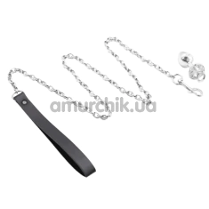 Анальная пробка с поводком DS Fetish Anal Plug With Chain Leash съемная, серебряная - Фото №1