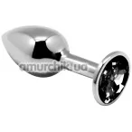Анальна пробка з чорним кристалом Alive Anal Pleasure Mini Metal Butt Plug M, срібна - Фото №1