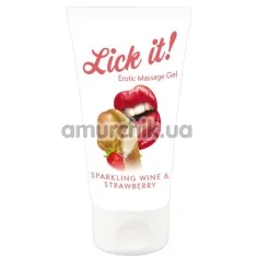 Массажный гель Lick it Erotic Massage Gel Sparkling Wine & Strawberry - клубничное шампанское, 50 мл - Фото №1