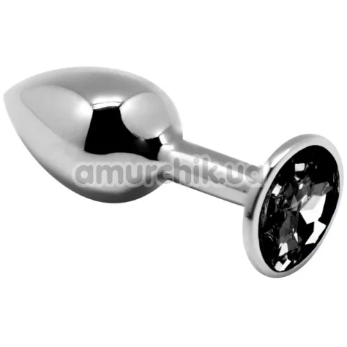 Анальна пробка з чорним кристалом Alive Anal Pleasure Mini Metal Butt Plug M, срібна - Фото №1