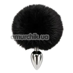 Анальная пробка с черным хвостиком DS Fetish Metal Plug With Bunny Tail, серебряная - Фото №1