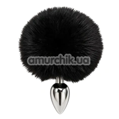Анальная пробка с черным хвостиком DS Fetish Metal Plug With Bunny Tail, серебряная - Фото №1
