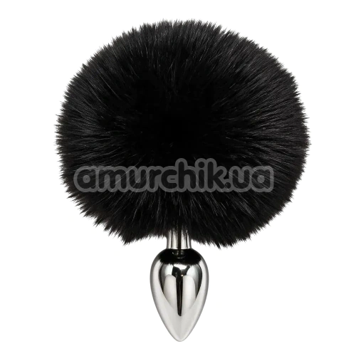 Анальна пробка з чорним хвостиком DS Fetish Metal Plug With Bunny Tail, срібна - Фото №1