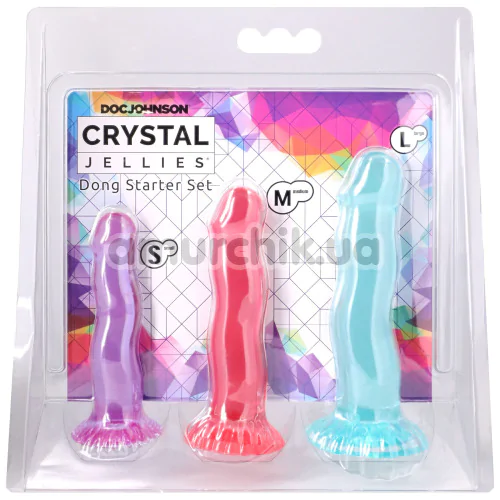 Набор из 3 фаллоимитаторов Doc Johnson Crystal Jellies Dong Starter Set, разноцветный