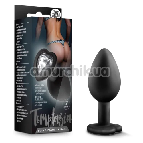 Анальная пробка с прозрачным кристаллом Temptasia Bling Plug Small, черная