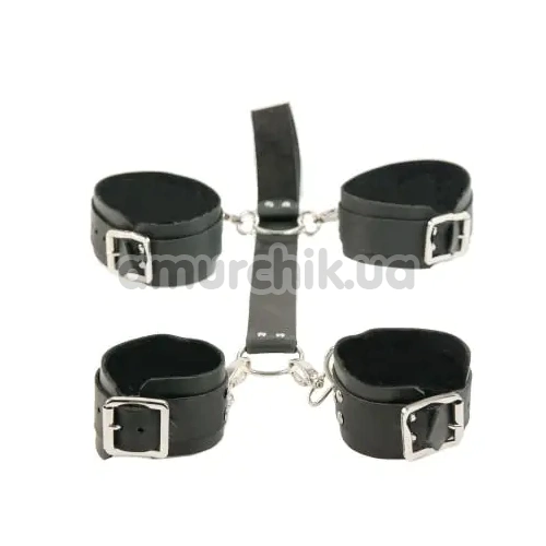 Фиксаторы для рук и ног Loveshop Fet 12 Leather, черные - Фото №1