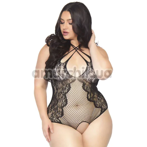 Боди Leg Avenue Net And Lace Crotchless Teddy, черное