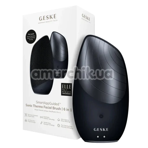 Ультразвуковая щетка для лица Geske Sonic Thermo Facial Brush 6 in 1, черная