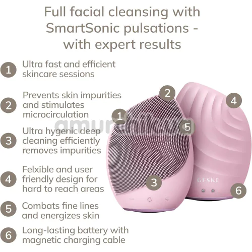 Ультразвуковая щетка для лица Geske Sonic Facial Brush 5 in 1, светло-розовая