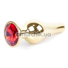 Анальная пробка с красным кристаллом Boss Series Exclusivity Jewellery Gold Plug, золотая - Фото №1