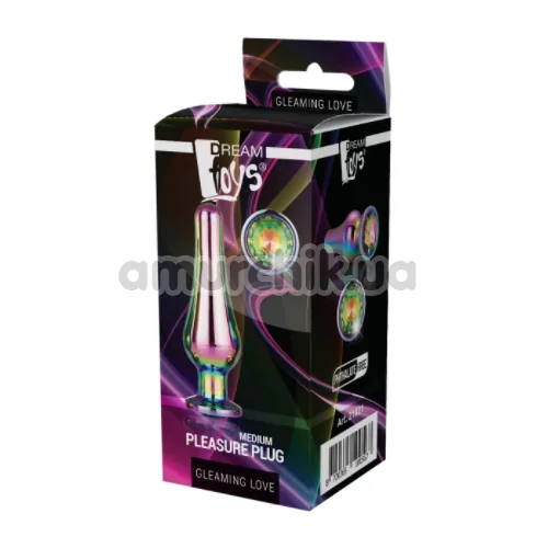 Анальная пробка с радужным кристаллом Gleaming Love Medium Pleasure Plug, радужная