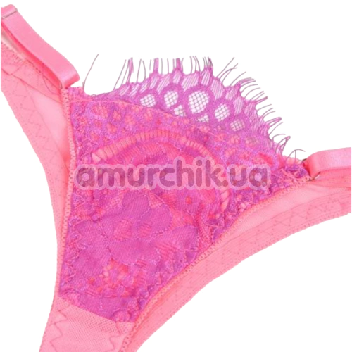 Комплект Star Night Neon Lace 3-Piece Set With Garter Belt, розовый: бюстгальтер + трусики + пояс для чулок
