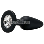 Анальна пробка з прозорим кристалом Alume Silicone Long Plug М, чорна - Фото №1