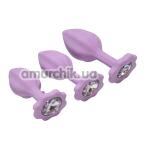 Набір анальних пробок з прозорим кристалом Alume Silicone Plug, фіолетовий - Фото №1