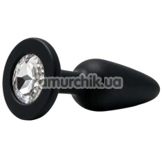 Анальна пробка з прозорим кристалом Alume Silicone Long Plug М, чорна - Фото №1
