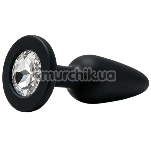 Анальна пробка з прозорим кристалом Alume Silicone Long Plug М, чорна - Фото №1
