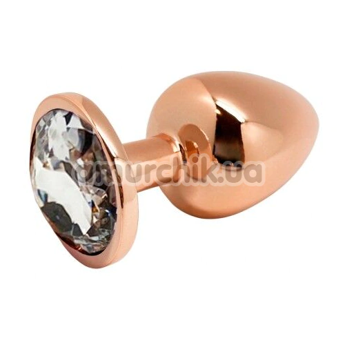 Анальна пробка з прозорим кристалом Wooomy Tralalo Metal Plug M, золота