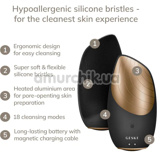 Ультразвукова щітка для обличчя Geske Sonic Thermo Facial Brush 6 in 1, cіро-золота