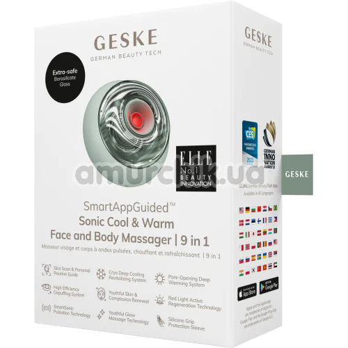 Ультразвуковой массажер для лица и тела Geske Sonic Cool & Warm Face and Body Massager 9 in 1, зеленый