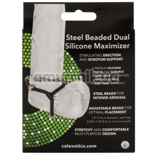 Эрекционное кольцо для члена Steel Beaded Dual Silicone Maximizer, черное