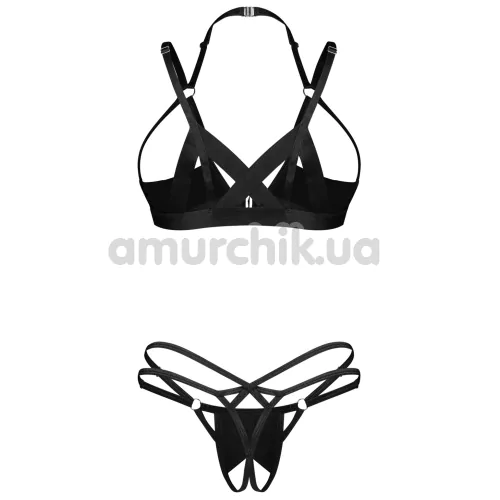 Комплект Obsessive Keira Lise Сrotchless, чорний: бюстгальтер + трусики-стрінги