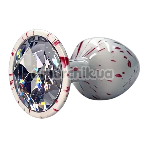 Анальна пробка з прозорим кристалом Alume Decor Metal Plug S, біло-рожева