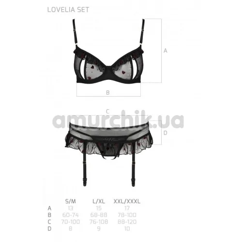 Комплект Passion Free Your Senses Lovelia, черный: бюстгальтер + пояс + трусики-стринги