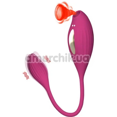 Симулятор орального сексу з віброяйцем 2 in 1 Clit Sucker Massager PL-VR293, рожевий
