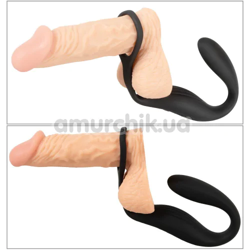 Вибростимулятор простаты с эрекционным кольцом Black Velvets Cock Ring With RC Butt Plug, черный