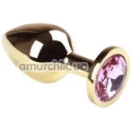 Анальна пробка з рожевим кристалом SWAROVSKI Gold Pink Topaz Middle, золота - Фото №1