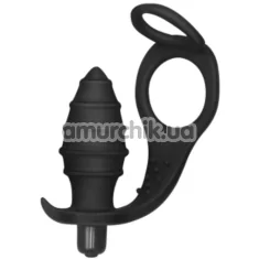Анальная пробка с эрекционным кольцом и вибрацией Ass-Rasca Vibrating Plug Combo, черная - Фото №1