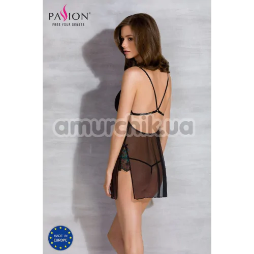 Комплект Passion Free Your Senses Deliena Chemise, чорний: пеньюар + трусики-стрінги