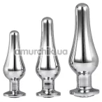 Набор из 3 анальных пробок с прозрачным кристаллом Gleaming Love Pleasure Plug Set, серебряный - Фото №1