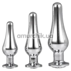 Набір з 3 анальних пробок з прозорим кристалом Gleaming Love Pleasure Plug Set, срібний - Фото №1