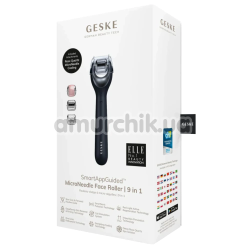 Массажер-роллер для лица с микроиглами Geske MicroNeedle Face Roller 9 in 1, черный