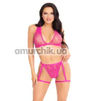 Комплект Leg Avenue Lace Bra Top and Panty With Garters, розовый: бюстгальтер + трусики-стринги - Фото №1