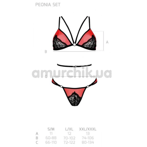 Комплект Passion Free Your Senses Erotic Line Peonia, красно-черный: бюстгальтер + трусики