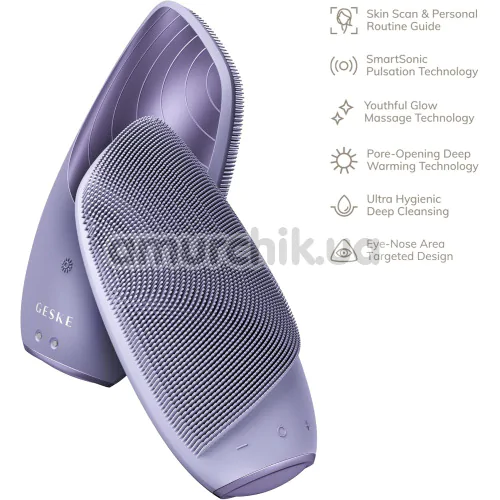 Ультразвуковая щетка для лица Geske Sonic Thermo Facial Brush 6 in 1, сиреневая