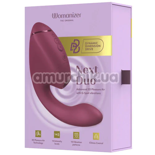 Вібратор з вакуумним стимулятором Womanizer Next Duo, бордовий