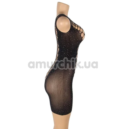 Сукня Star Night Hollow Out Single Shoulder Rhinestone Fishnet Dress, чорна