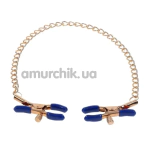 Затискачі для сосків Sex & Mischief Cougar Chained Nipple Clamps, синьо-золоті - Фото №1