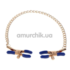 Зажимы для сосков Sex & Mischief Cougar Chained Nipple Clamps, сине-золотые - Фото №1